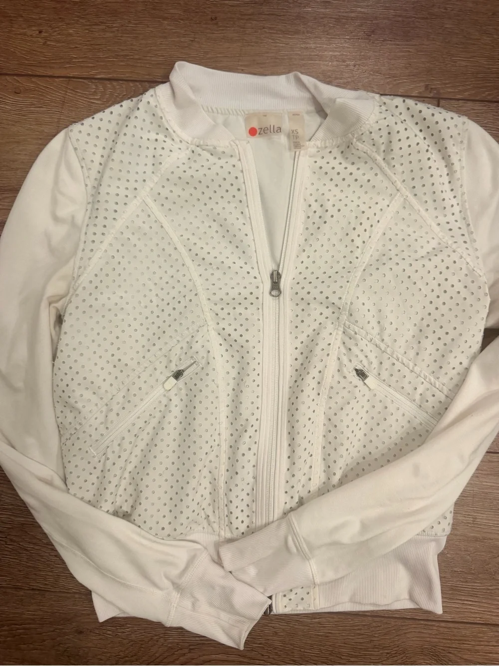 Zella White Perforated Bomber Jacket